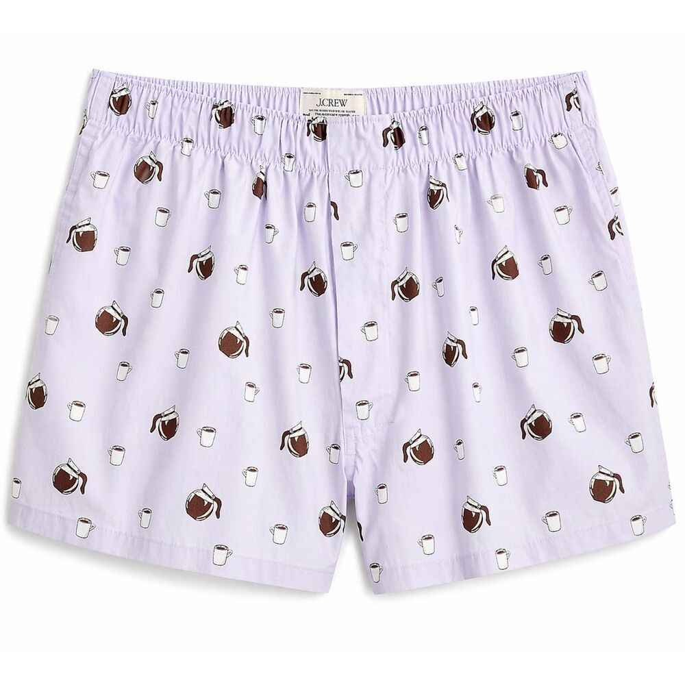 J.Crew Coffee Print Boxer Shorts Large Purple 100% Cotton NWT Pajama Shorts